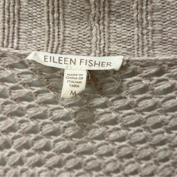 Eileen Fisher M Open Knit Oatmeal Cardigan Sweater Cozy Waterfall Style - Picture 7 of 9
